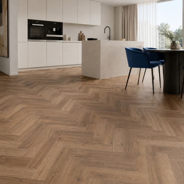 Кварцвиниловая плитка (Елочка) Alpine Floor Легкий паркет (Light Parquet) ECO 13-7 Дуб Насыщенный