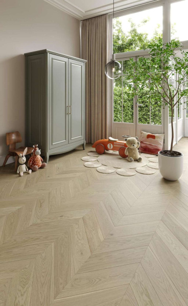Паркетная доска ESTA Oak Chevron Nordic S Sandstone 15301