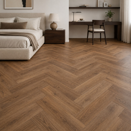 Кварцвиниловая плитка (Елочка) Alpine Floor Легкий паркет (Light Parquet) ECO 13-7 Дуб Насыщенный